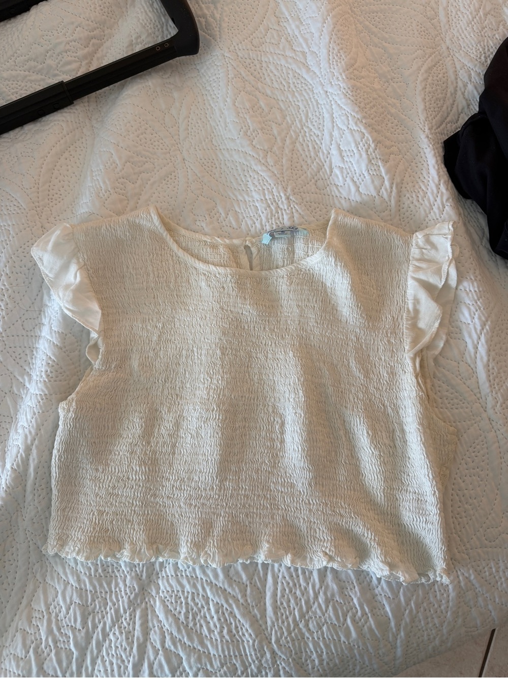 She + Sky White Textured Ruffle Crop Top
